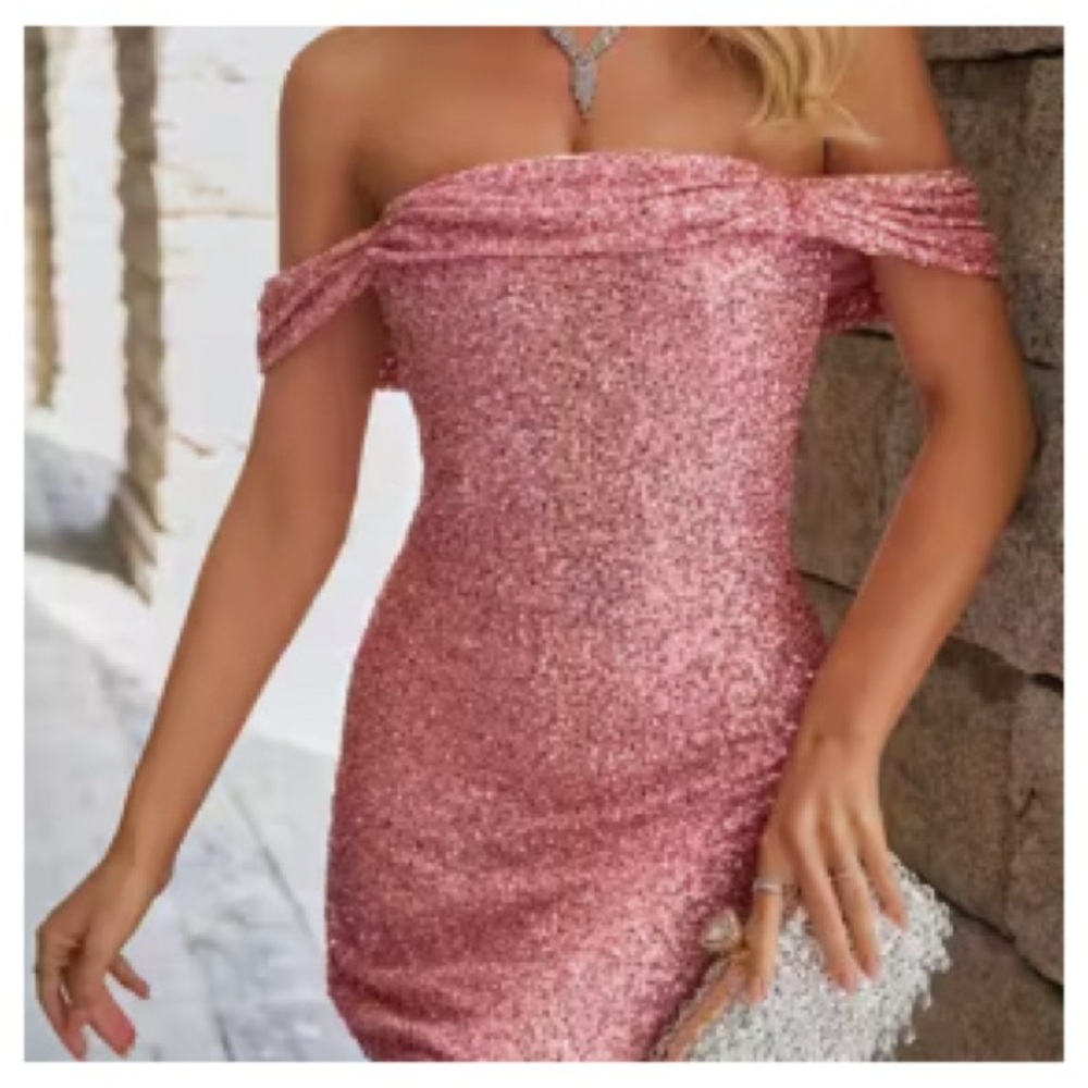 Elegant Pink Off-Shoulder Sequin Dress